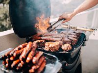 Close-up of barbecue with a lot of meat and sausages